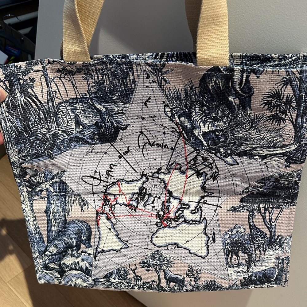 Christian Dior Canvas Tote Bag with World Map and Animal Print